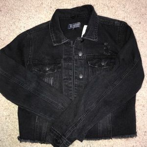 cropped black denim jacket